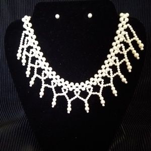 Vintage Faux Pearl Necklace and Earring Set